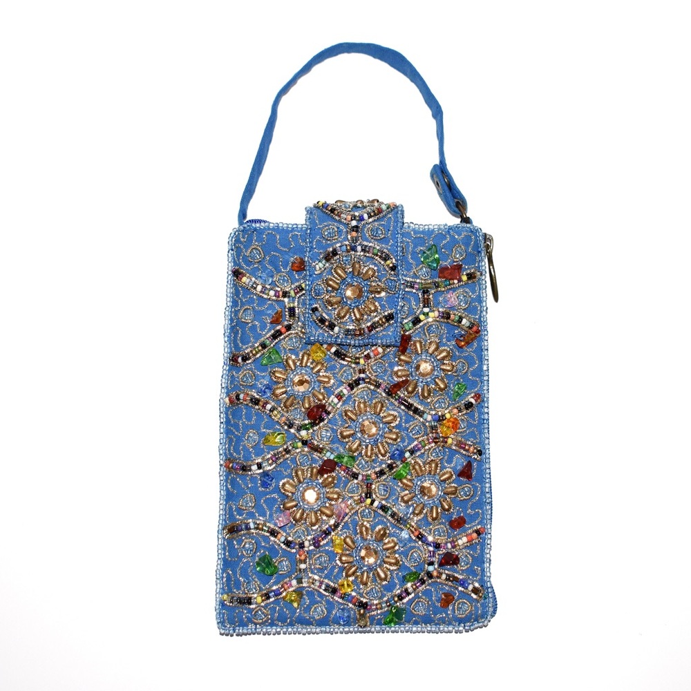 Bamboo Trading Company Blue Beaded Club Bag